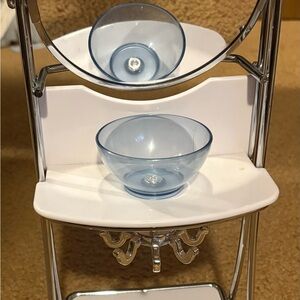 American girl Chrome and White Vanity Stand with Blue Bowl
